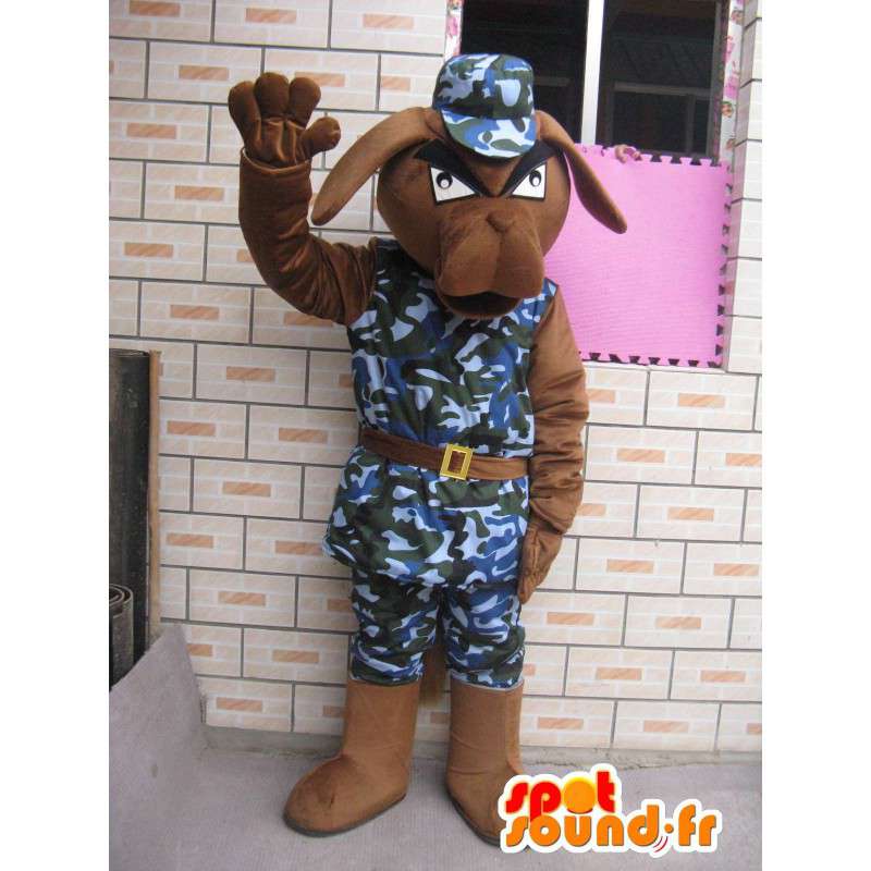Dog mascot military fatigues and helmet blue army - MASFR00228 - Dog mascots