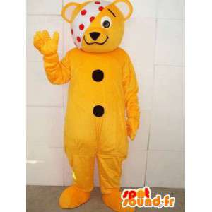 Mascotte nounours jaune malade avec bandeau a petits pois - MASFR00553 - Mascotte d'ours