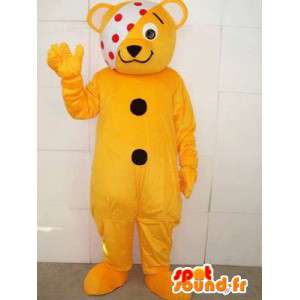 Maskot nemocný medvídek se žlutou banner má hrášek - MASFR00553 - Bear Mascot