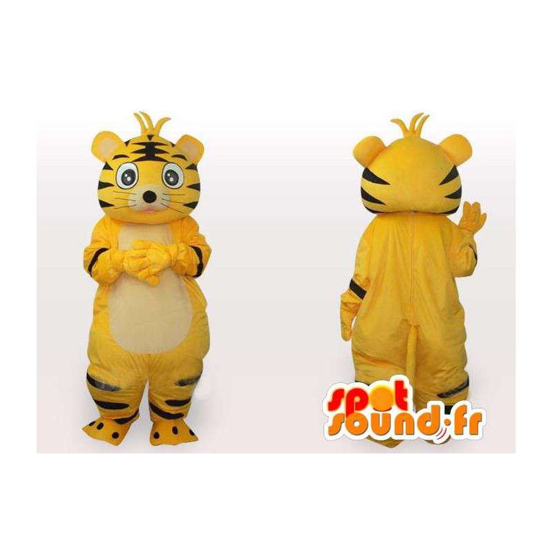 Mascot amarillo y negro a rayas del gato - Traje gato de felpa - MASFR00554 - Mascotas gato