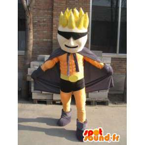 Superhero laranja mascote e máscara preta - Traje Man - MASFR00559 - Mascotes homem