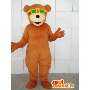 Maskot brunbjørn med grønne briller - Plush Bomull - MASFR00328 - bjørn Mascot