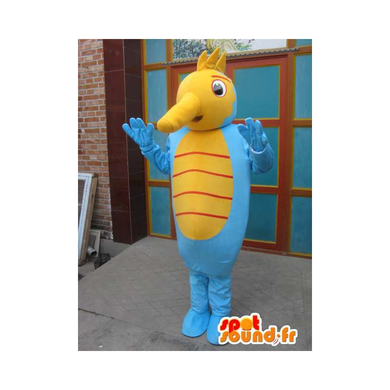 Seahorse maskot - Havdyrdragt - gul og blå - Spotsound maskot