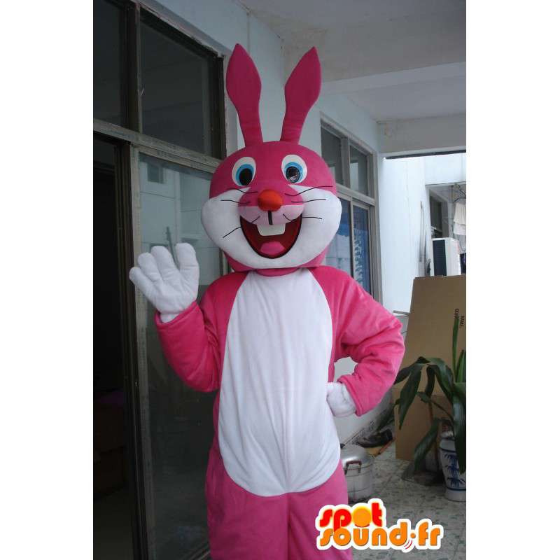 Pink og hvid kanin maskot - Festlig kostume til aften -