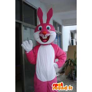 Mascot conejito rosa y blanco - Traje de noche festiva - MASFR00571 - Mascota de conejo