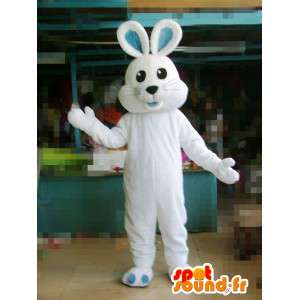 Mascotte lapin blanc avec oreilles et pieds bleus - Déguisement - MASFR00577 - Mascotte de lapins