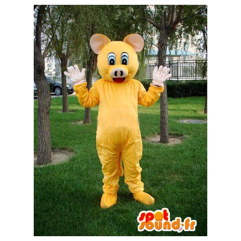 Mascot Pig keltainen - Special juhlava puku teurastajan - Ylennys - MASFR00578 - sika Maskotteja