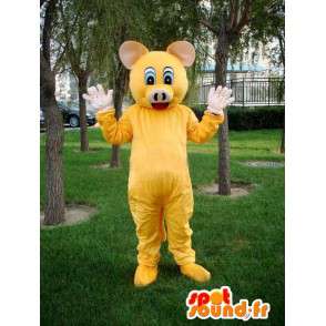 Mascot Pig amarelo - Especial açougueiro traje festivo - Promoção - MASFR00578 - mascotes porco