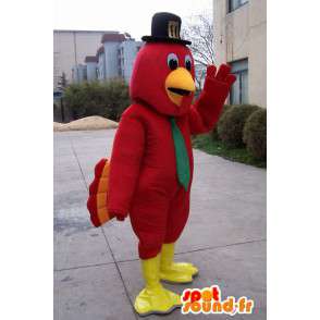 Eagle Mascot czerwone pióra i czarny kapelusz i zielony krawat - MASFR00581 - ptaki Mascot