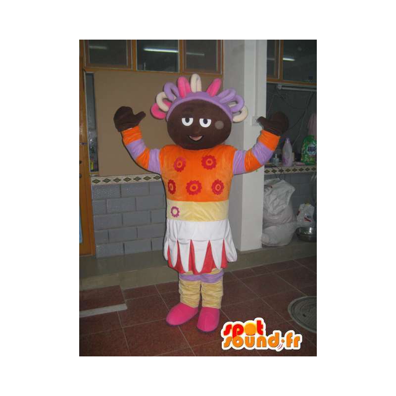 Mascot Prinses Afro Afrikaanse violet en oranje gekleurde - MASFR00582 - Fairy Mascottes