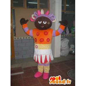 Maskot afro afrikansk prinsessa färgad orange och lila -