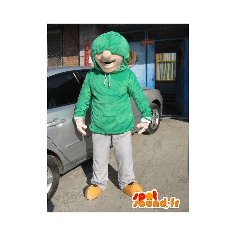 Homem Mascot Desgaste da rua - Traje Skater Boy - camisola verde - MASFR00585 - Mascotes homem