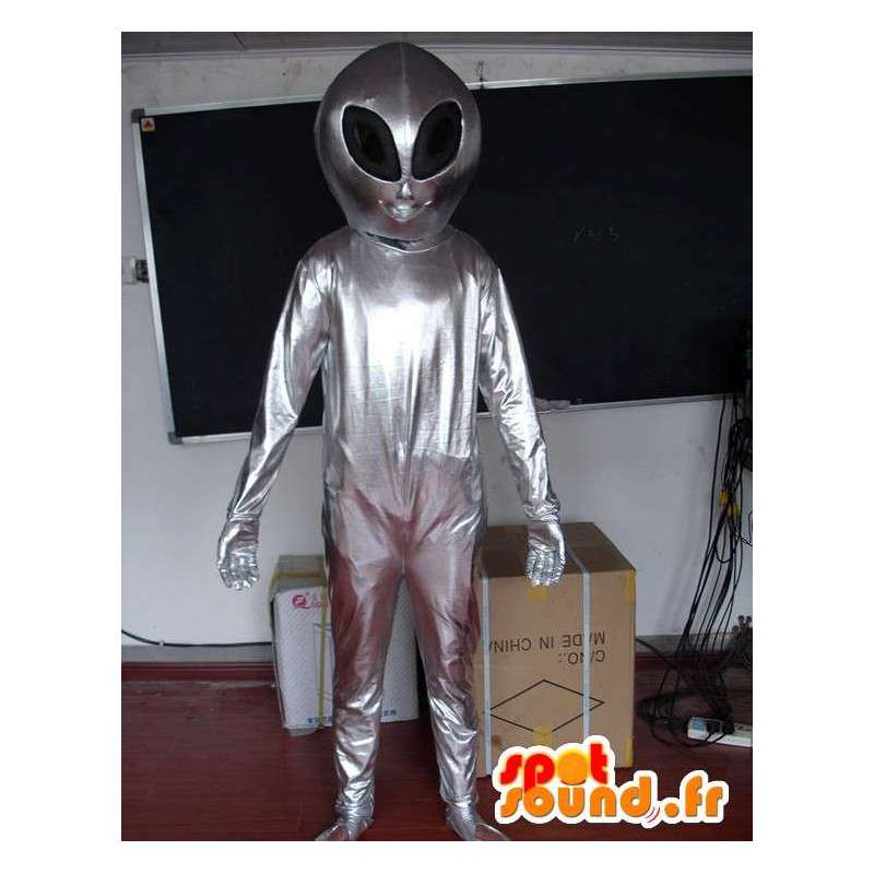 Mascot Silver Alien - Extraterrestrial Costume - Space - MASFR00607 - uitgestorven dieren Mascottes