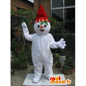 Mascotte lutin des neige rouge et blanc avec bonnet et écharpe - MASFR00199 - Mascottes Noël