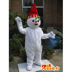 Mascot pixie neve vermelho e branco com chapéu e lenço - MASFR00199 - Mascotes Natal