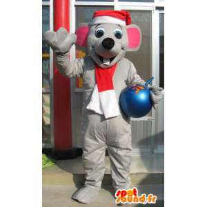 Mascot grå mus med jule hat - Grå Animal Costume - MASFR00620 - mus Mascot
