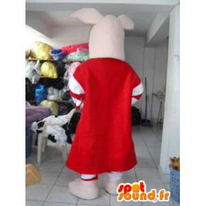 Mascota del cerdo rosado con el vestido rojo a rayas y falda - MASFR00621 - Las mascotas del cerdo