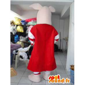 Mascotte de cochon rose avec habillage rouge à rayures et jupette - MASFR00621 - Mascottes Cochon