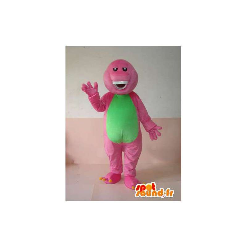 Mascotte reptile rigolard rose et vert avec de belles dents  - MASFR00625 - Mascottes de reptiles