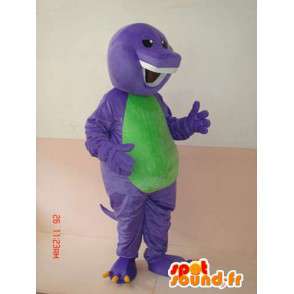 Mascotte reptile rigolard violet et vert avec de belles dents  - MASFR00626 - Mascottes Serpent