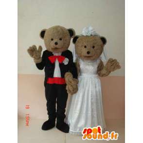 Couple ours et ourson avec costume de mariage - spécial Noces - MASFR00627 - Mascotte d'ours