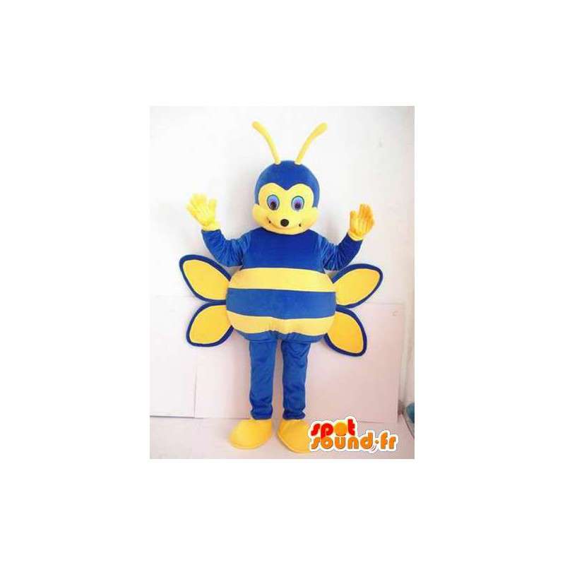 Mascotte abeille bleue et jaune à rayures. Costume d'insecte - MASFR00632 - Mascottes Abeille