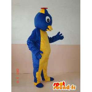 Maskot žluté a modré pták s inteligentním pouťového kejklíře víčkem - MASFR00633 - maskot ptáci
