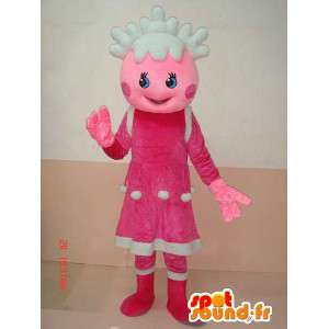 Juleskolepige-maskot med lyserødt og hvidt tøj - Festligt -