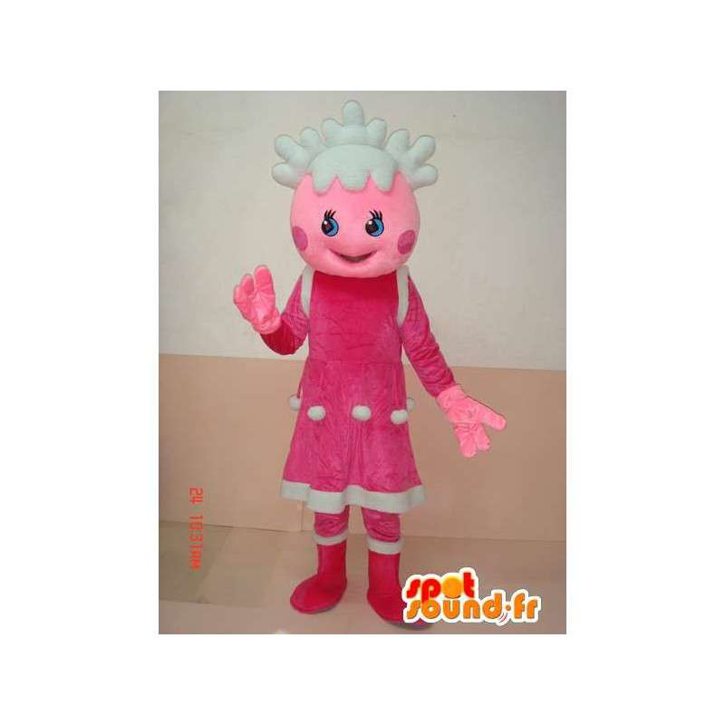 Mascotte écolière de Noël avec tenue rose et blanche - Festif - MASFR00635 - Mascottes Garçons et Filles