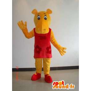 Mascotte geel vrouwelijke nijlpaard met rode jurk - Costume party - MASFR00639 - Hippo Mascottes