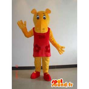 Mascotte hippopotame féminin jaune avec robe rouge - Costume fête - MASFR00639 - Mascottes Hippopotame