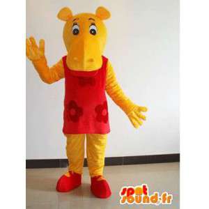 Mascotte hippopotame féminin jaune avec robe rouge - Costume fête - MASFR00639 - Mascottes Hippopotame