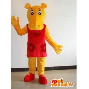 Weiblich Nilpferd-Maskottchen gelb mit rotem Kleid - Kostüm-Partei - MASFR00639 - Maskottchen Nilpferd