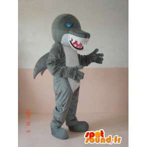 Wicked dinosaur mascot shark gray and white with blue eyes - MASFR00640 - Mascots dinosaur