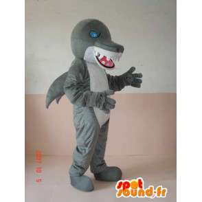 Wicked squalo mascotte dinosauro grigio e bianco con gli occhi azzurri - MASFR00640 - Dinosauro mascotte