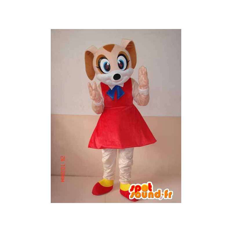 Schattige hond mascotte met rode petticoat en accessoires - MASFR00641 - Dog Mascottes