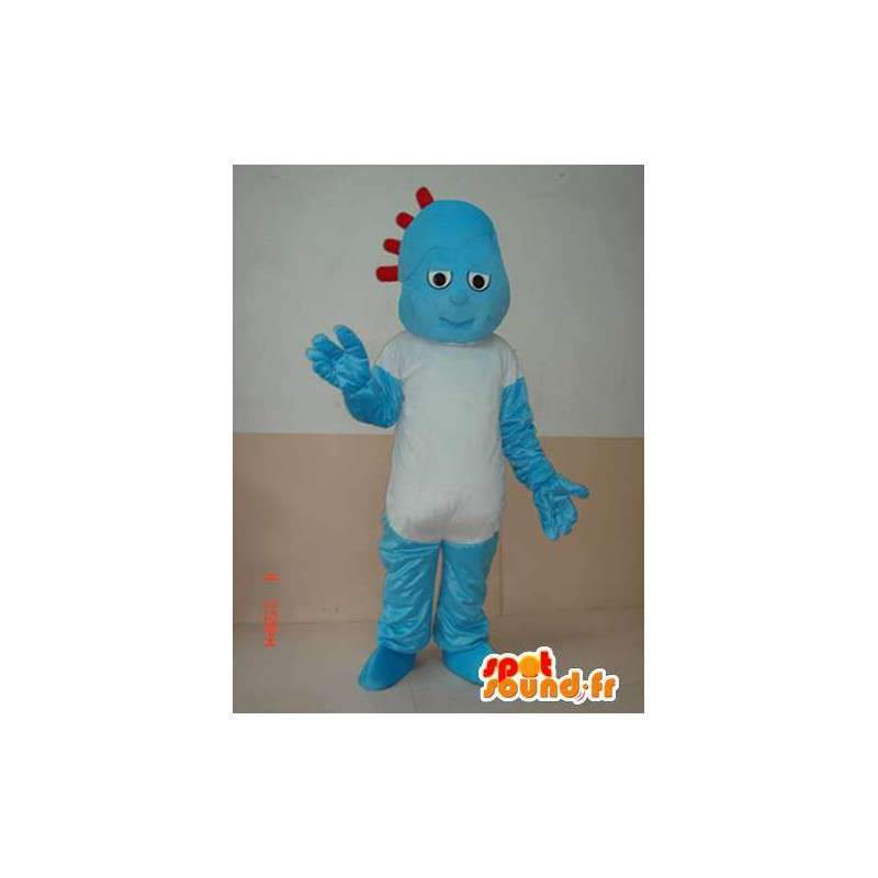 Rochoso mascote azul boneco com camisa branca simples - MASFR00642 - Mascotes homem