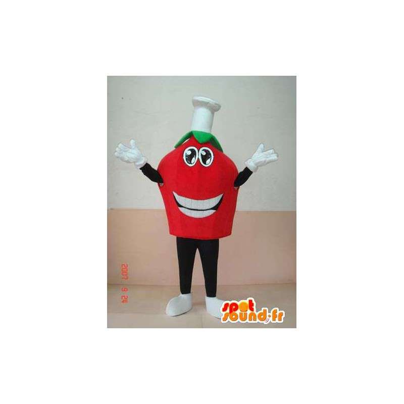 Mascotte tomate du chef avec bonnet de cuisine. Expresso italiano - MASFR00645 - Mascotte de fruits