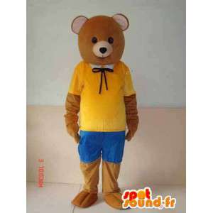 Mascotte ourson marron avec accessoires jaune et bleu. Nature - MASFR00647 - Mascotte d'ours