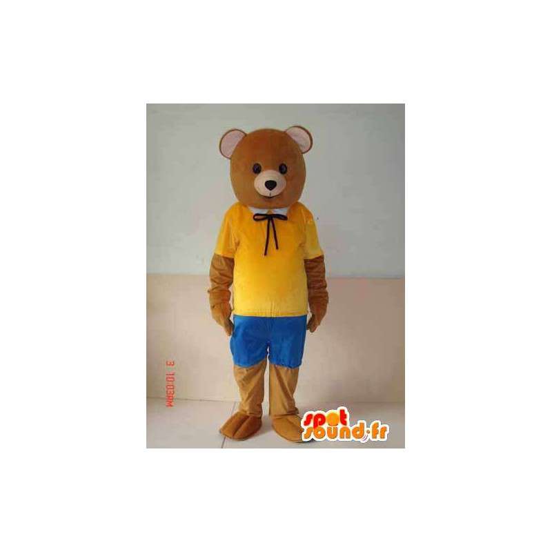 L orso bruno mascotte con accessori gialli e blu. Natura - MASFR00647 - Mascotte orso
