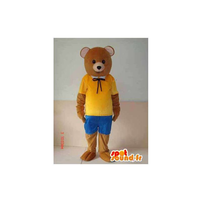 Mascotte bruine beer met gele en blauwe accessoires. natuur - MASFR00647 - Bear Mascot