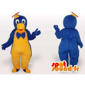 Macacão mascote pássaro e boné helicóptero amarelo e azul - MASFR00649 - aves mascote