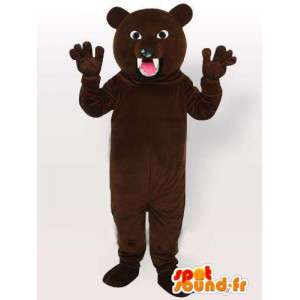 Mascot bruine beer direct vallen met scherpe tanden - MASFR00652 - Bear Mascot