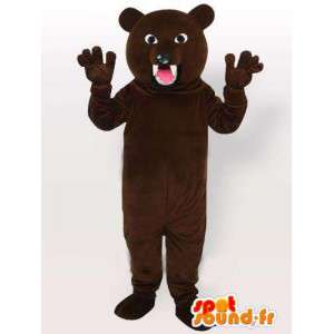 Maskot hnědý medvěd připraven k útoku s ostrými zuby - MASFR00652 - Bear Mascot