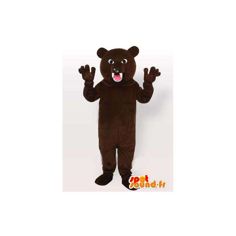 Mascot bruine beer direct vallen met scherpe tanden - MASFR00652 - Bear Mascot