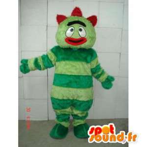 Homem Mascot com listras verdes - traje vermelho louco - MASFR00654 - Mascotes homem