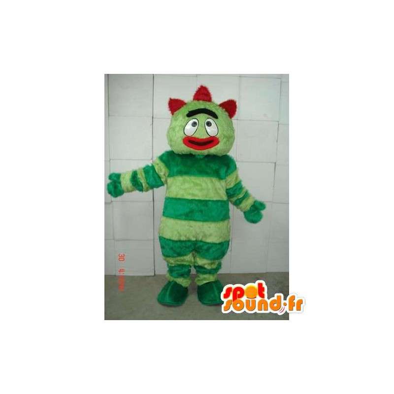 Homem Mascot com listras verdes - traje vermelho louco - MASFR00654 - Mascotes homem