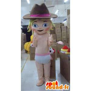 Mascotte de jeune fille bébé avec chapeau de cow-boy spécial fête - MASFR00655 - Mascottes Bébé