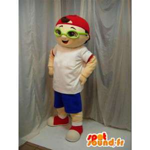 Mascot boy with red cap and green glasses. Street. - MASFR00656 - Mascots boys and girls