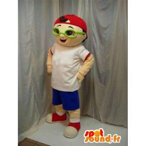 Chlapec maskot se zelenými brýlemi a červenou čepici. Street. - MASFR00656 - Maskoti chlapci a dívky